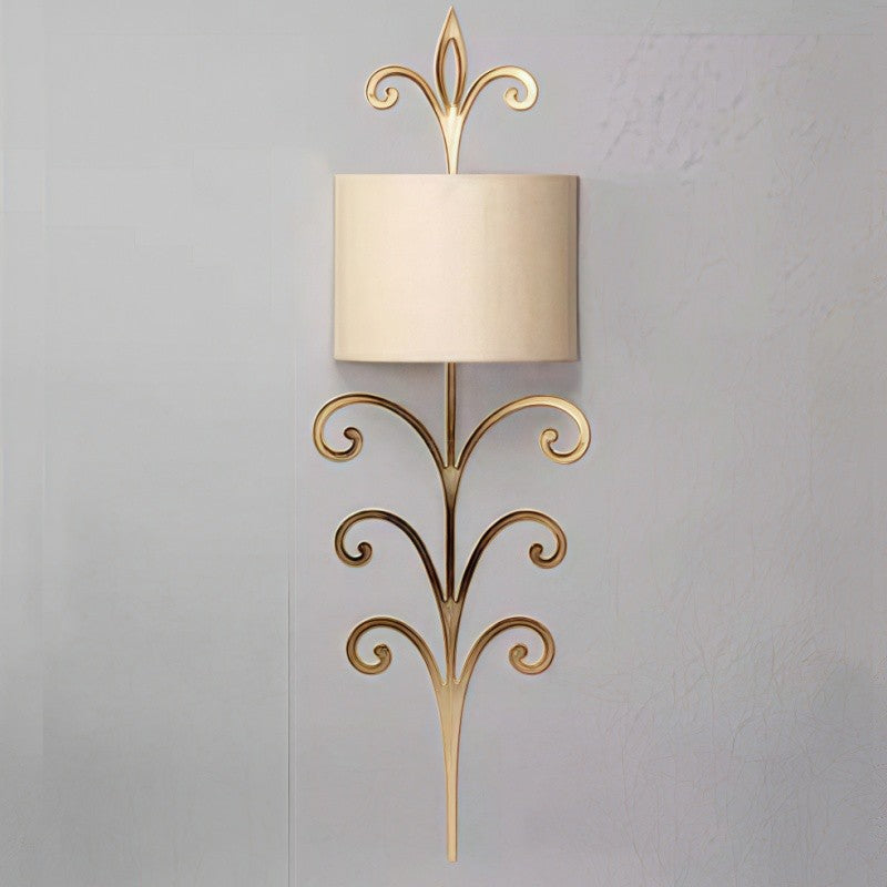 Crawford Wall Lamp – Modern Heritage Brass Wall Sconce with Beige Fabric Shade
