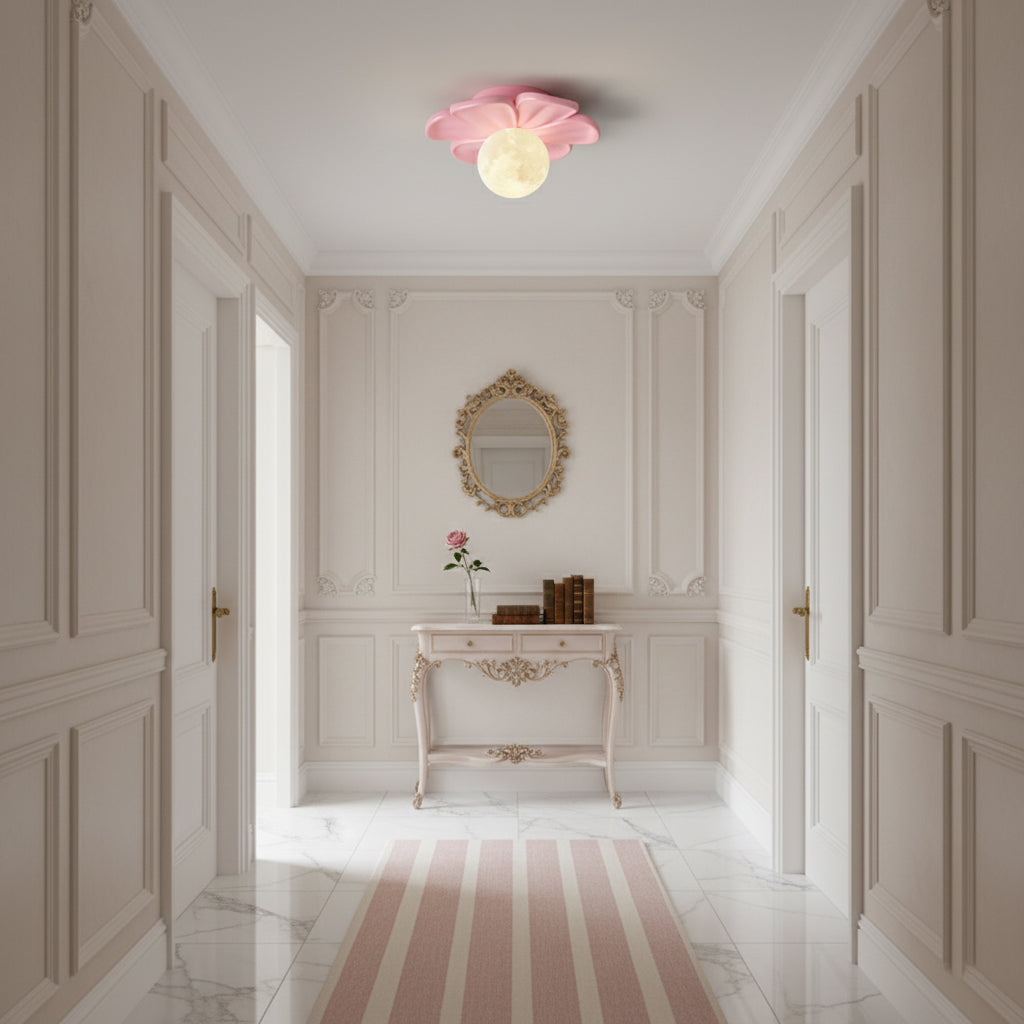 Cream Bloom Flower Ceiling Lamp – Flush Mount & Wall Sconce Sculpted Floral Light