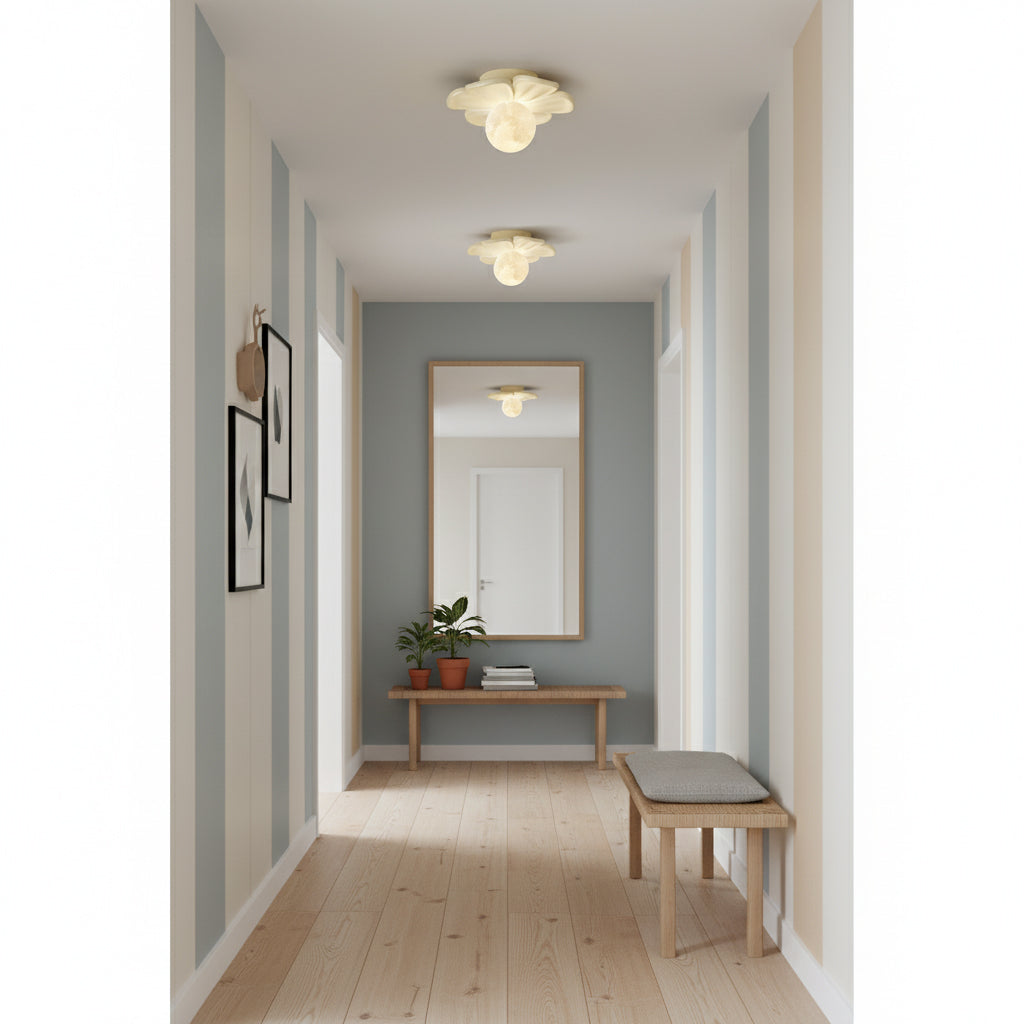 Cream Bloom Flower Ceiling Lamp – Flush Mount & Wall Sconce Sculpted Floral Light