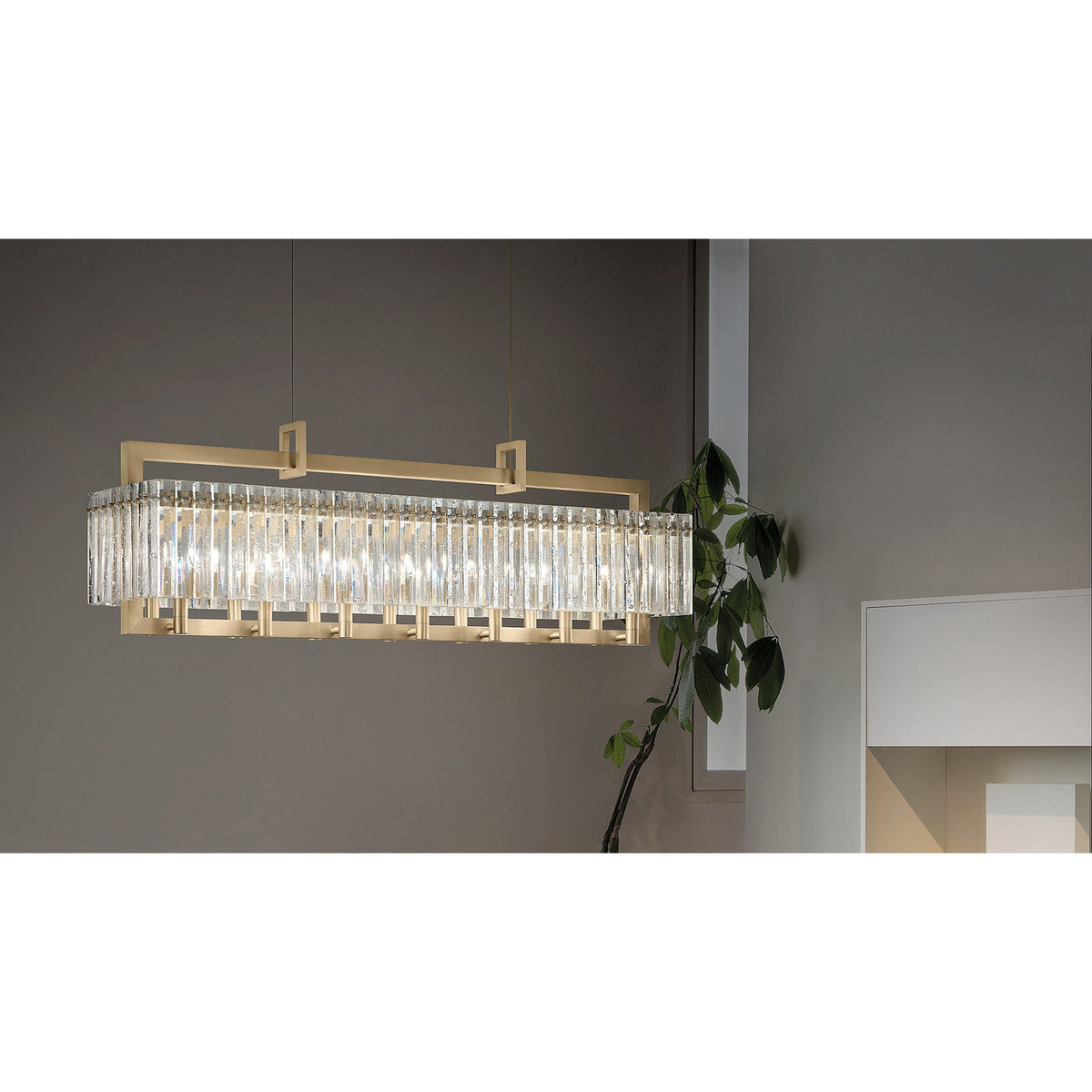 Crek Chandelier – Sculptural Brass & Rock Crystal Glass Linear Chandelier