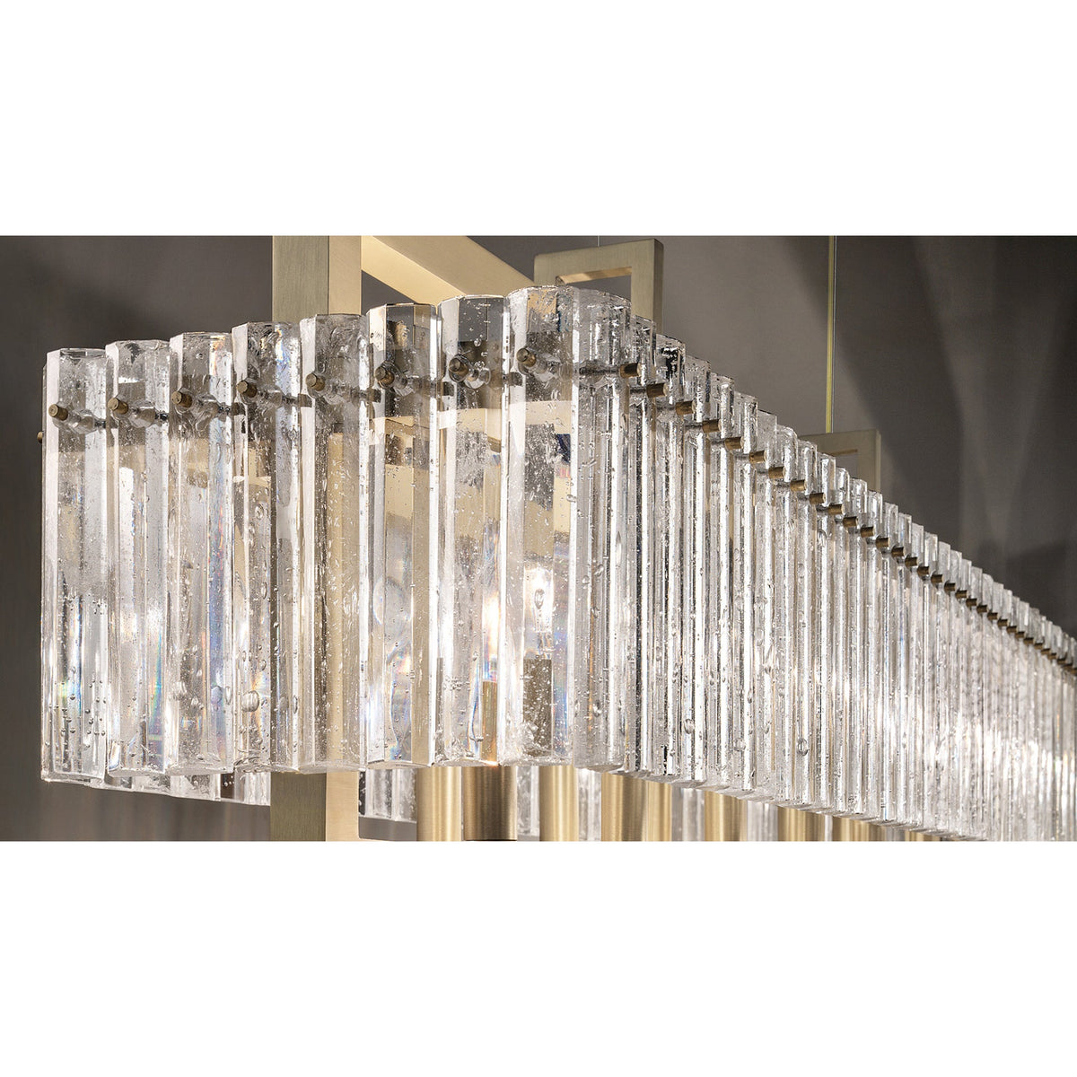 Crek Chandelier – Sculptural Brass & Rock Crystal Glass Linear Chandelier