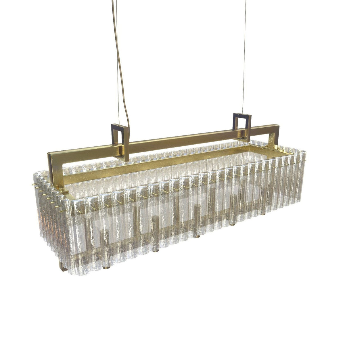Crek Chandelier – Sculptural Brass & Rock Crystal Glass Linear Chandelier