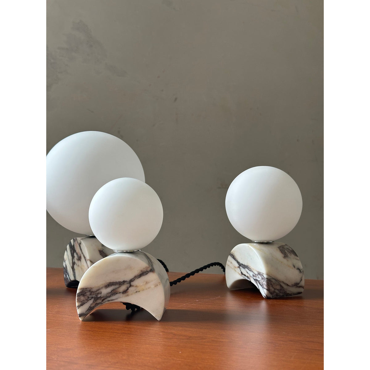 Crescent Marble Table Lamp – Minimalist Solid White Marble & Glass Accent Lamp