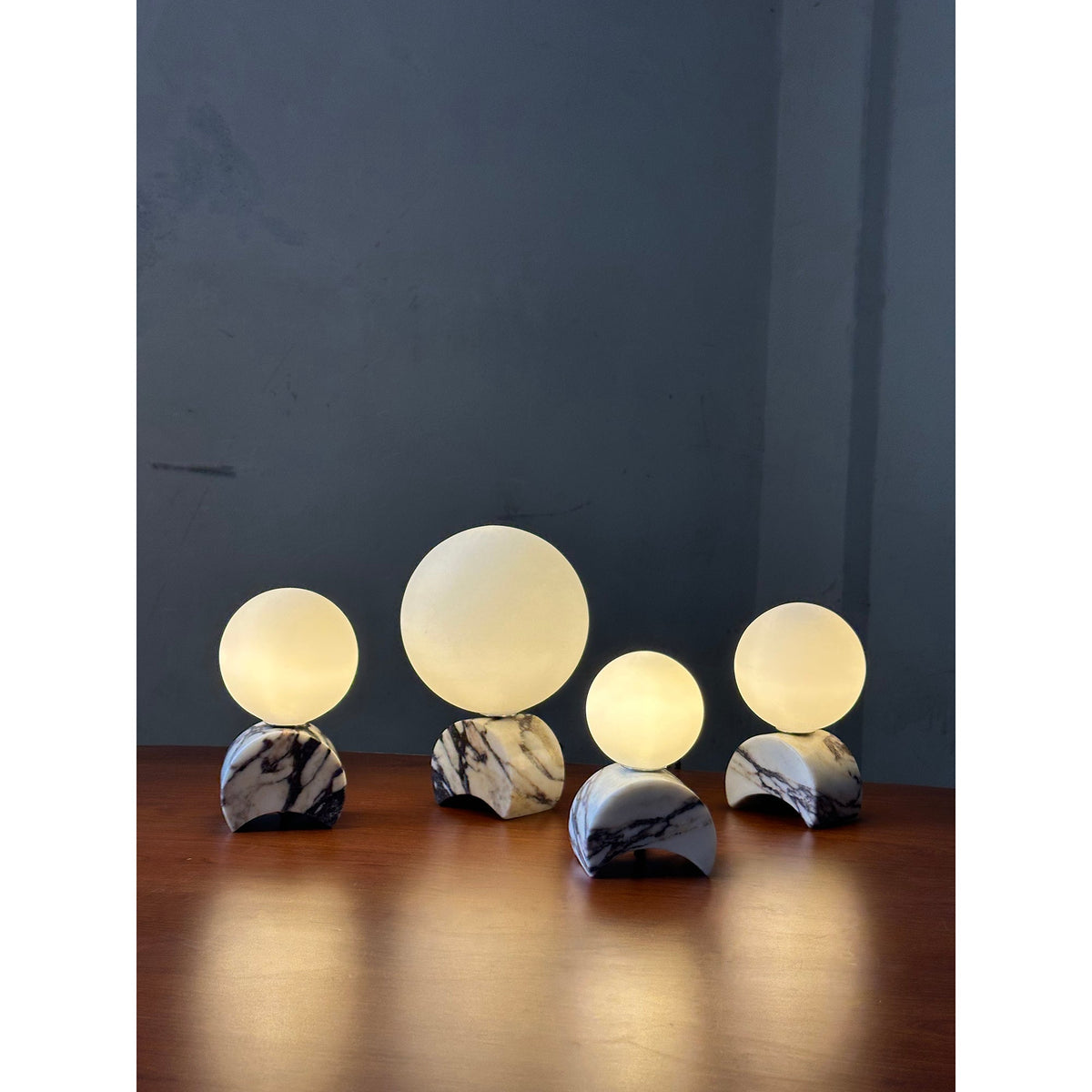 Crescent Marble Table Lamp – Minimalist Solid White Marble & Glass Accent Lamp