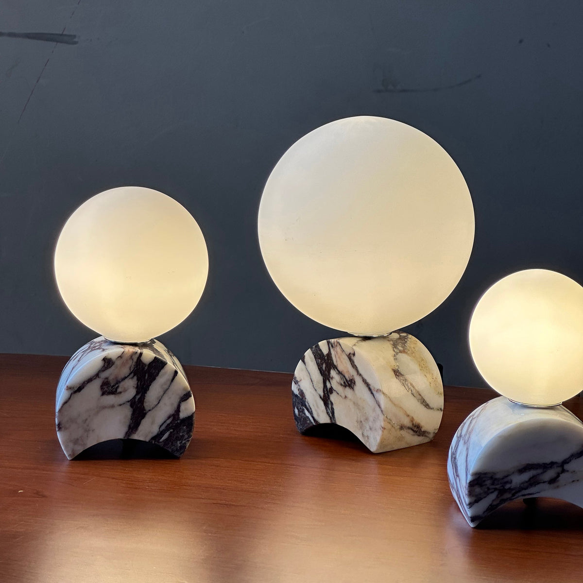 Crescent Marble Table Lamp – Minimalist Solid White Marble & Glass Accent Lamp