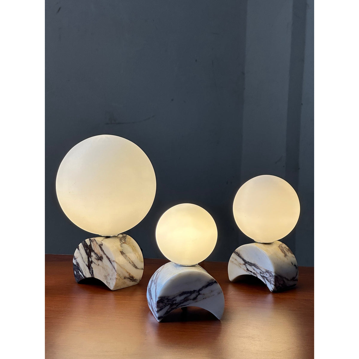 Crescent Marble Table Lamp – Minimalist Solid White Marble & Glass Accent Lamp