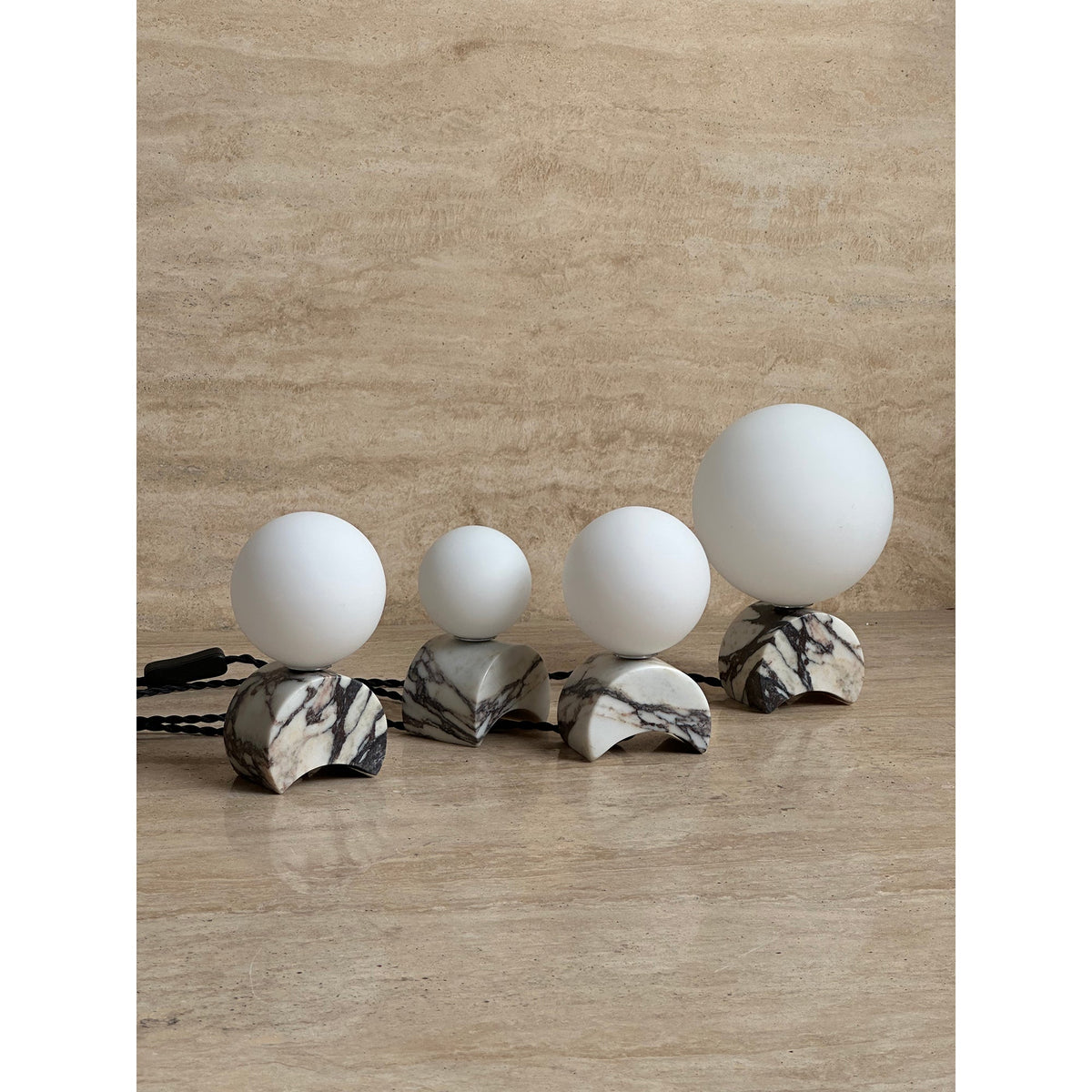 Crescent Marble Table Lamp – Minimalist Solid White Marble & Glass Accent Lamp