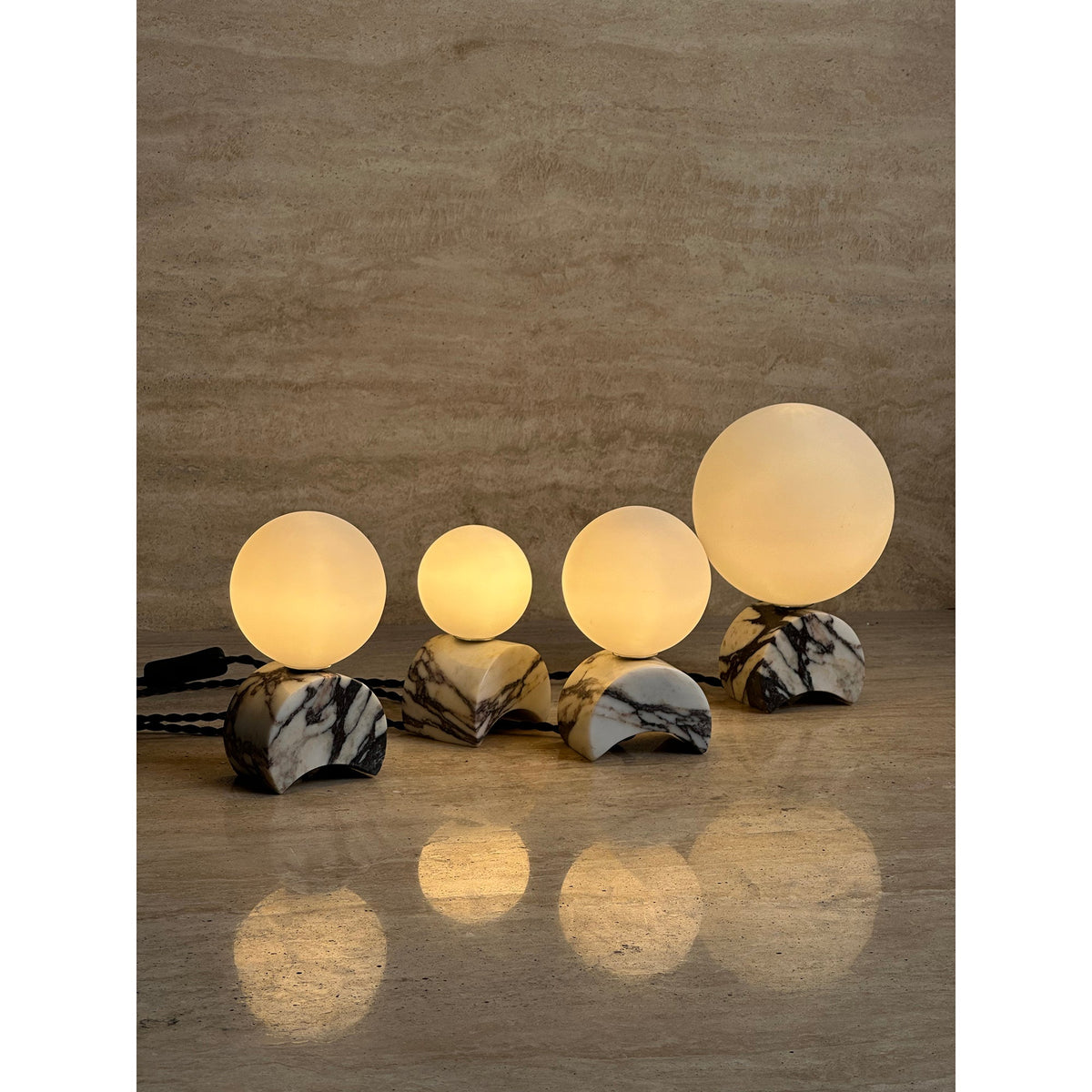 Crescent Marble Table Lamp – Minimalist Solid White Marble & Glass Accent Lamp