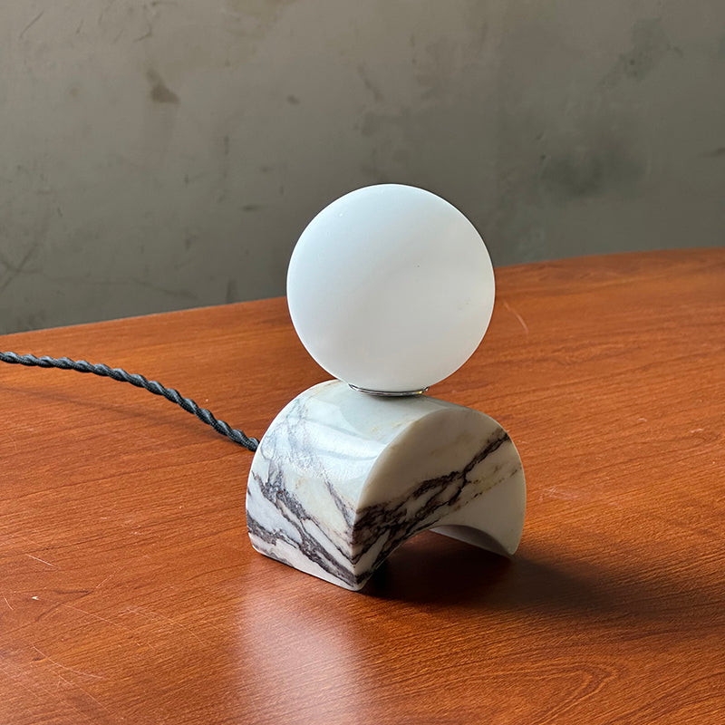 Crescent Marble Table Lamp – Minimalist Solid White Marble & Glass Accent Lamp