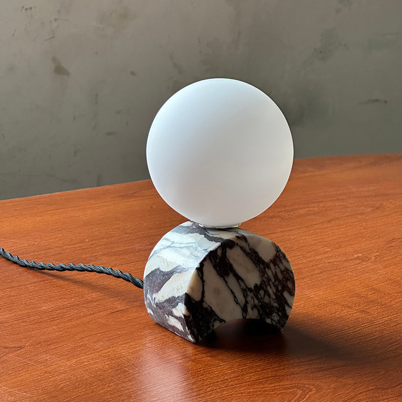 Crescent Marble Table Lamp – Minimalist Solid White Marble & Glass Accent Lamp