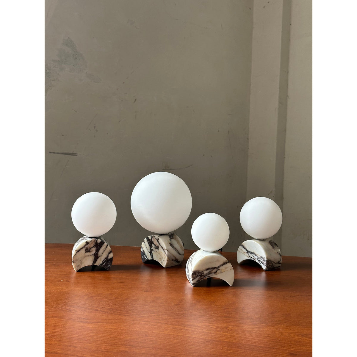 Crescent Marble Table Lamp – Minimalist Solid White Marble & Glass Accent Lamp