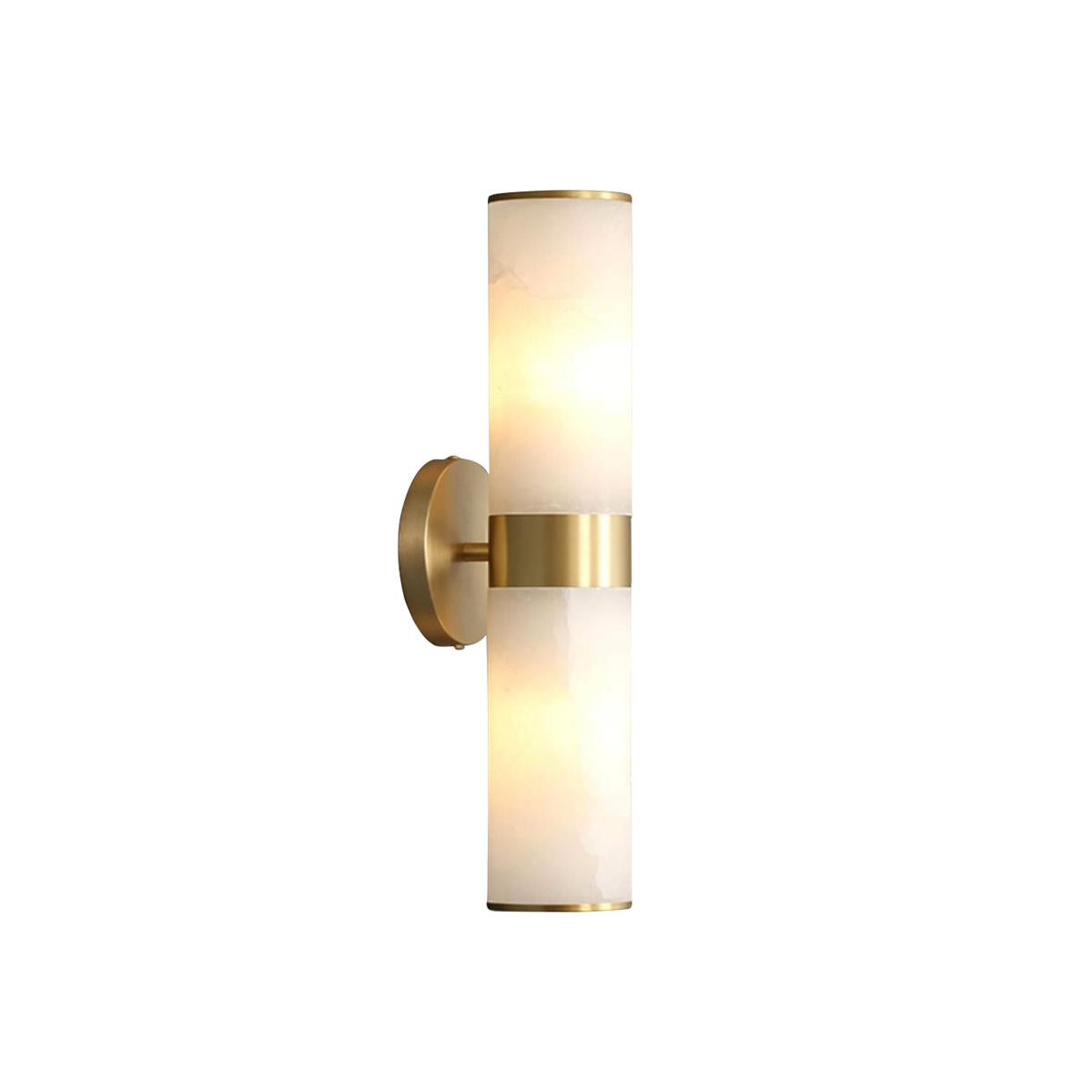 Crestmoor Vanity Alabaster Sconce – Modern Brass & Natural Alabaster Dual Cylinder Sconce