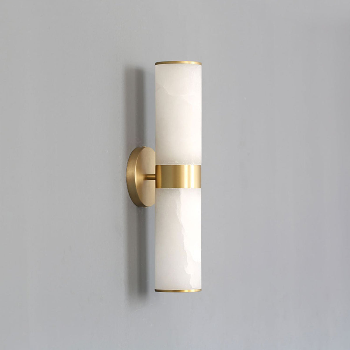 Crestmoor Vanity Alabaster Sconce – Modern Brass & Natural Alabaster Dual Cylinder Sconce