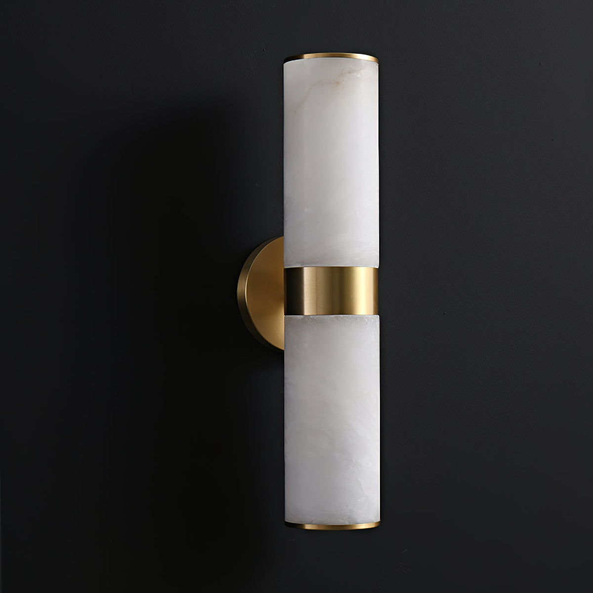 Crestmoor Vanity Alabaster Sconce – Modern Brass & Natural Alabaster Dual Cylinder Sconce