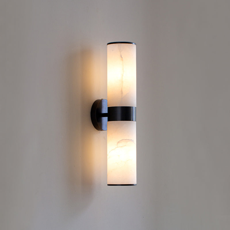 Crestmoor Vanity Alabaster Sconce – Modern Brass & Natural Alabaster Dual Cylinder Sconce