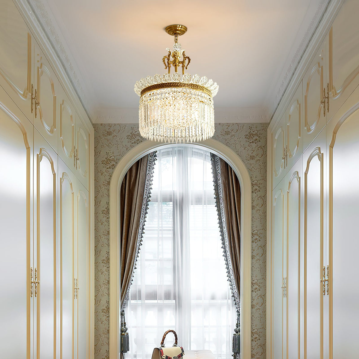 Crinoline Chandelier – Faceted Crystal & Brass Tiered Chandelier