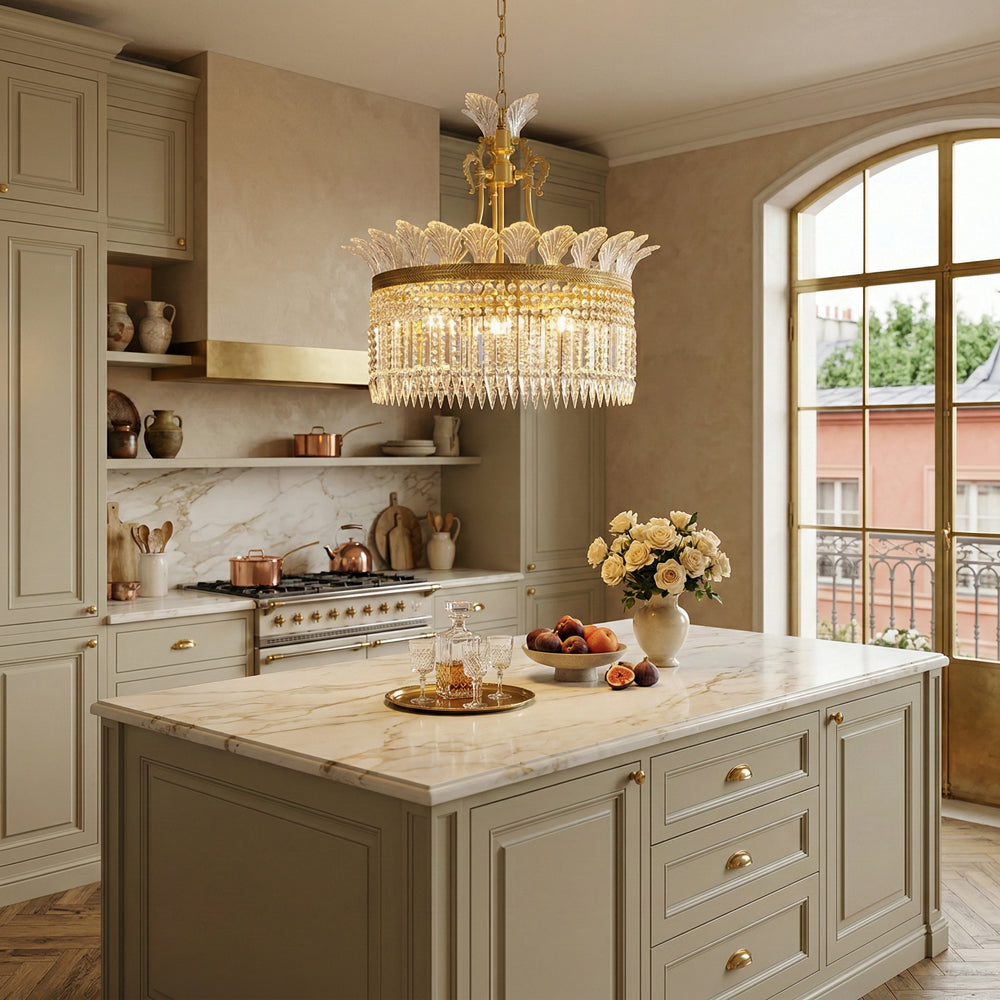 Crinoline Chandelier – Faceted Crystal & Brass Tiered Chandelier