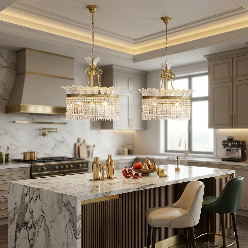 Crinoline Chandelier – Faceted Crystal & Brass Tiered Chandelier
