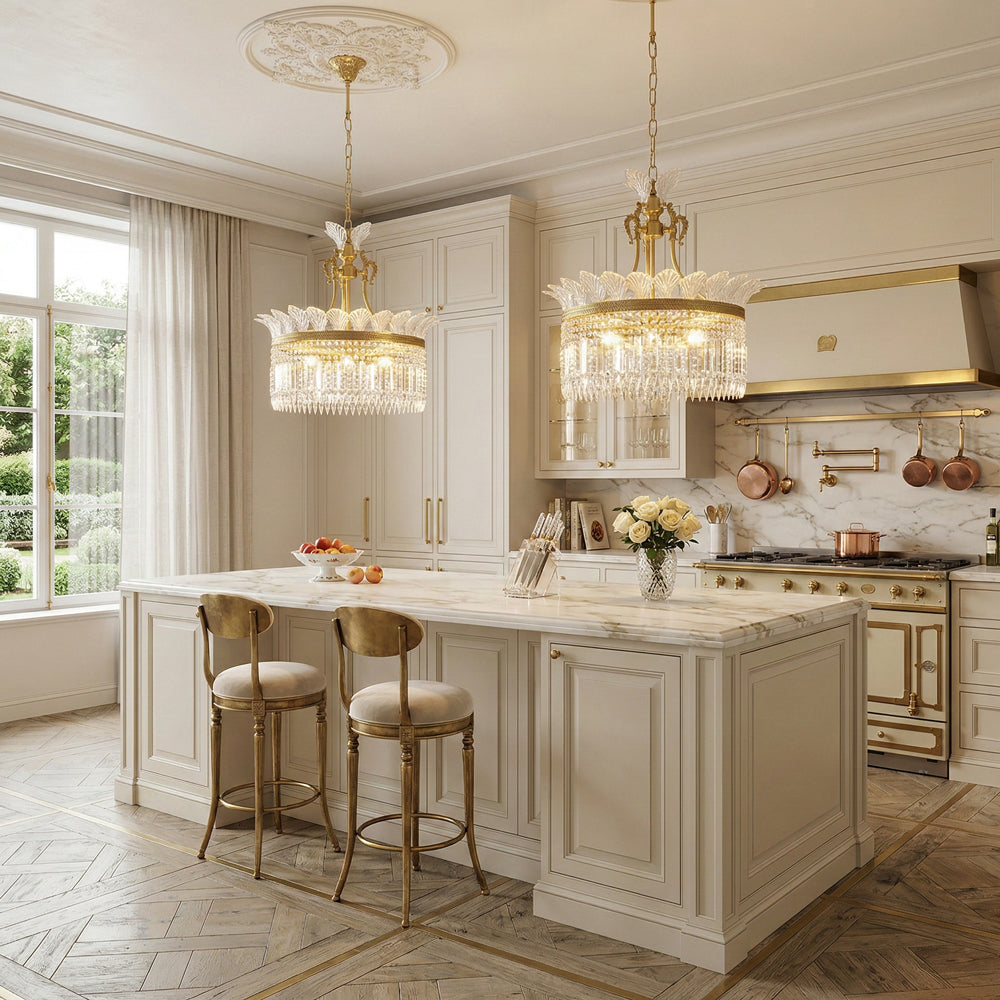 Crinoline Chandelier – Faceted Crystal & Brass Tiered Chandelier