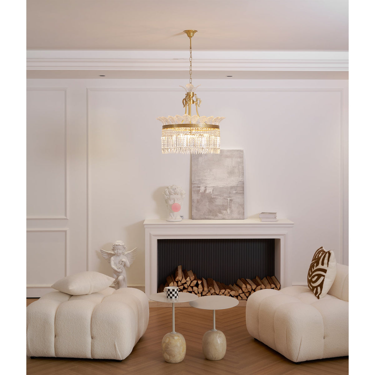 Crinoline Chandelier – Faceted Crystal & Brass Tiered Chandelier