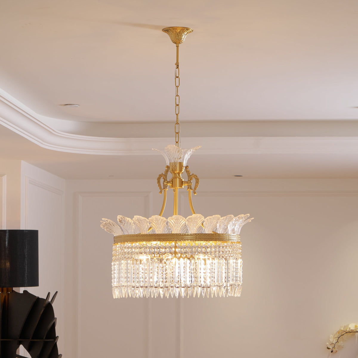 Crinoline Chandelier – Faceted Crystal & Brass Tiered Chandelier