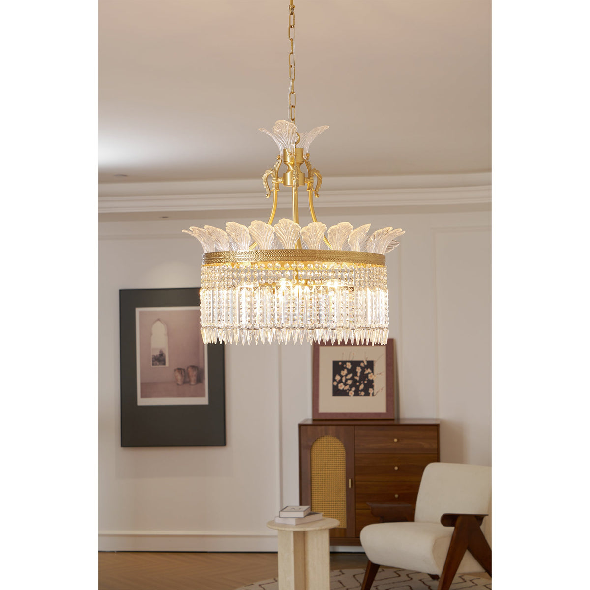 Crinoline Chandelier – Faceted Crystal & Brass Tiered Chandelier