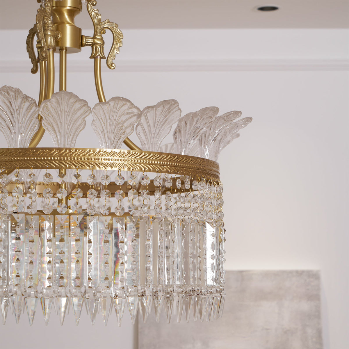 Crinoline Chandelier – Faceted Crystal & Brass Tiered Chandelier