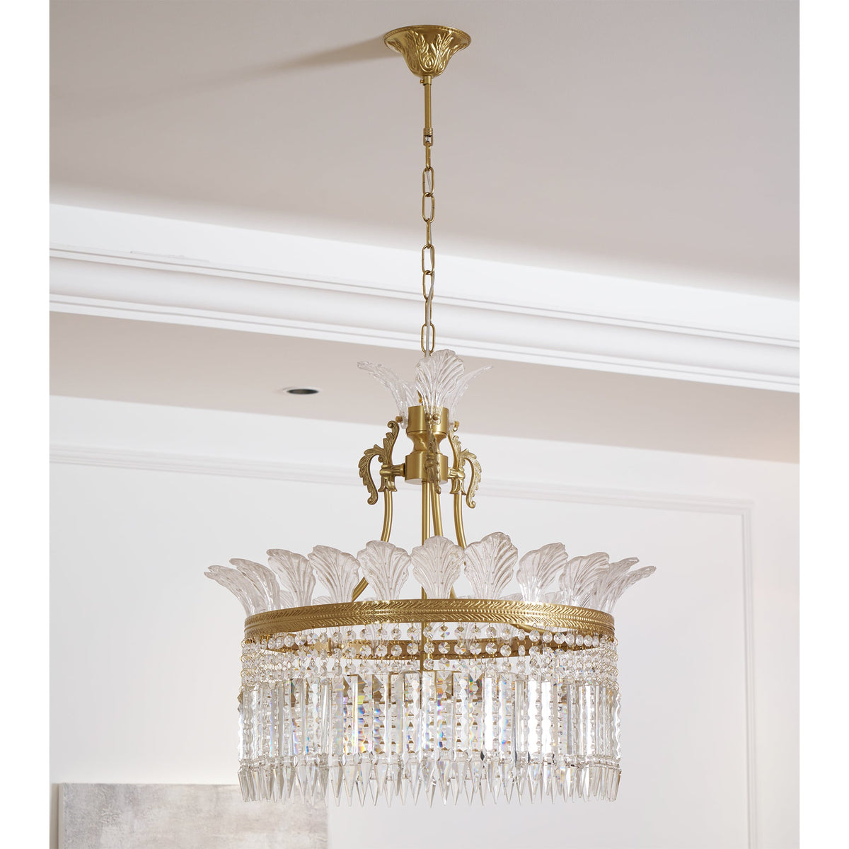 Crinoline Chandelier – Faceted Crystal & Brass Tiered Chandelier