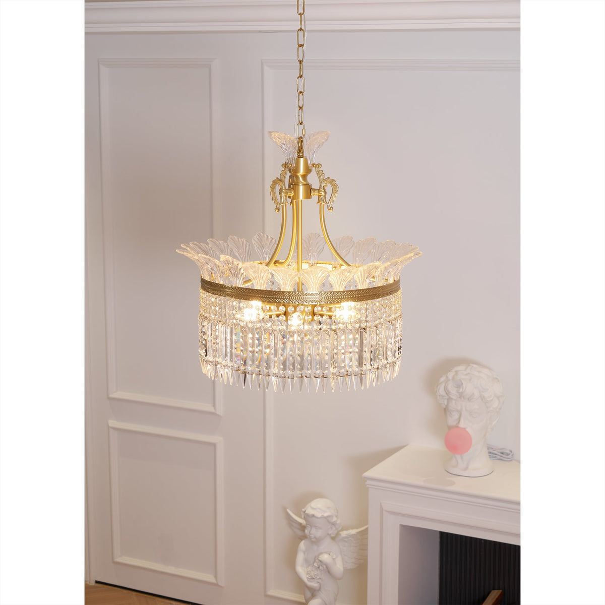 Crinoline Chandelier – Faceted Crystal & Brass Tiered Chandelier