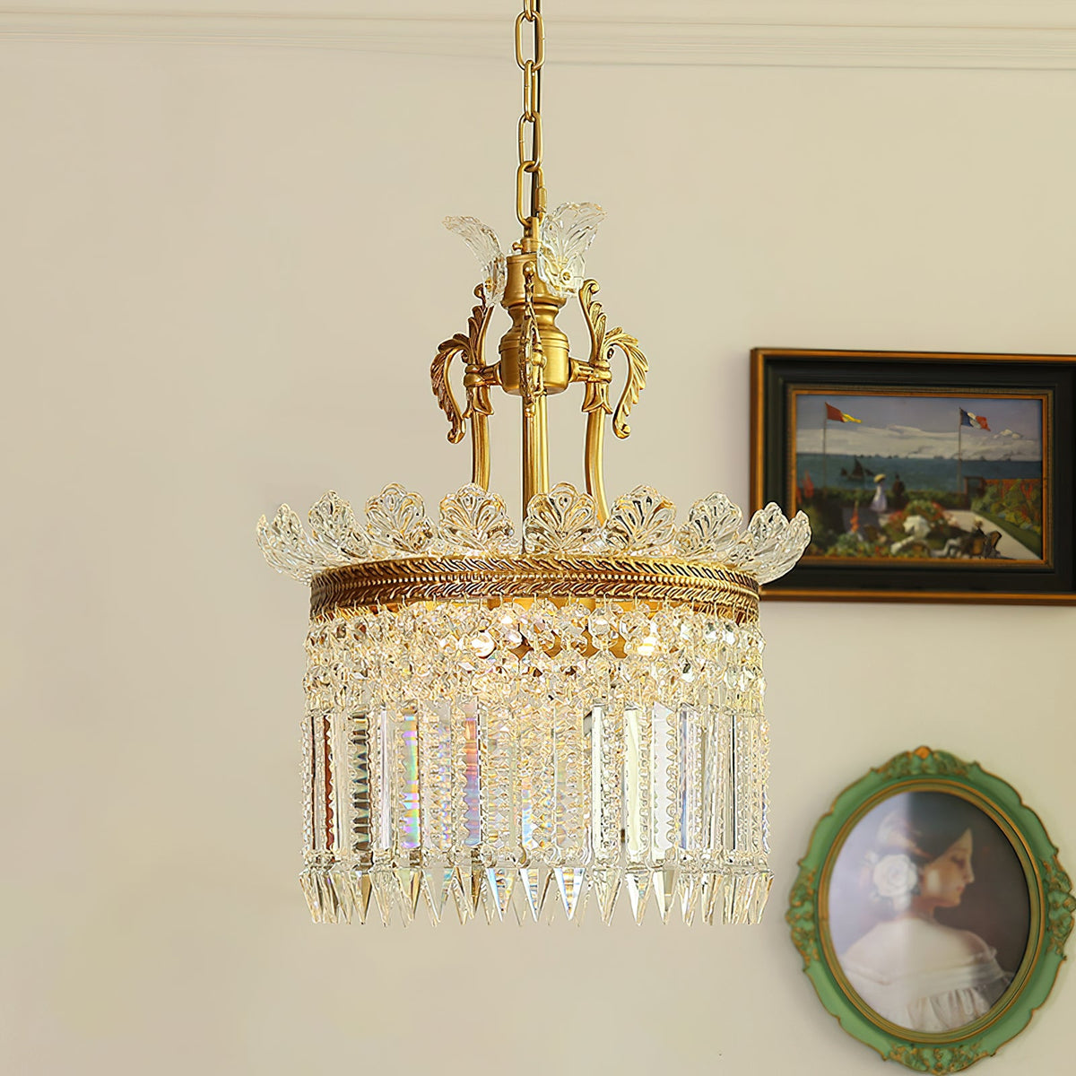 Crinoline Chandelier – Faceted Crystal & Brass Tiered Chandelier