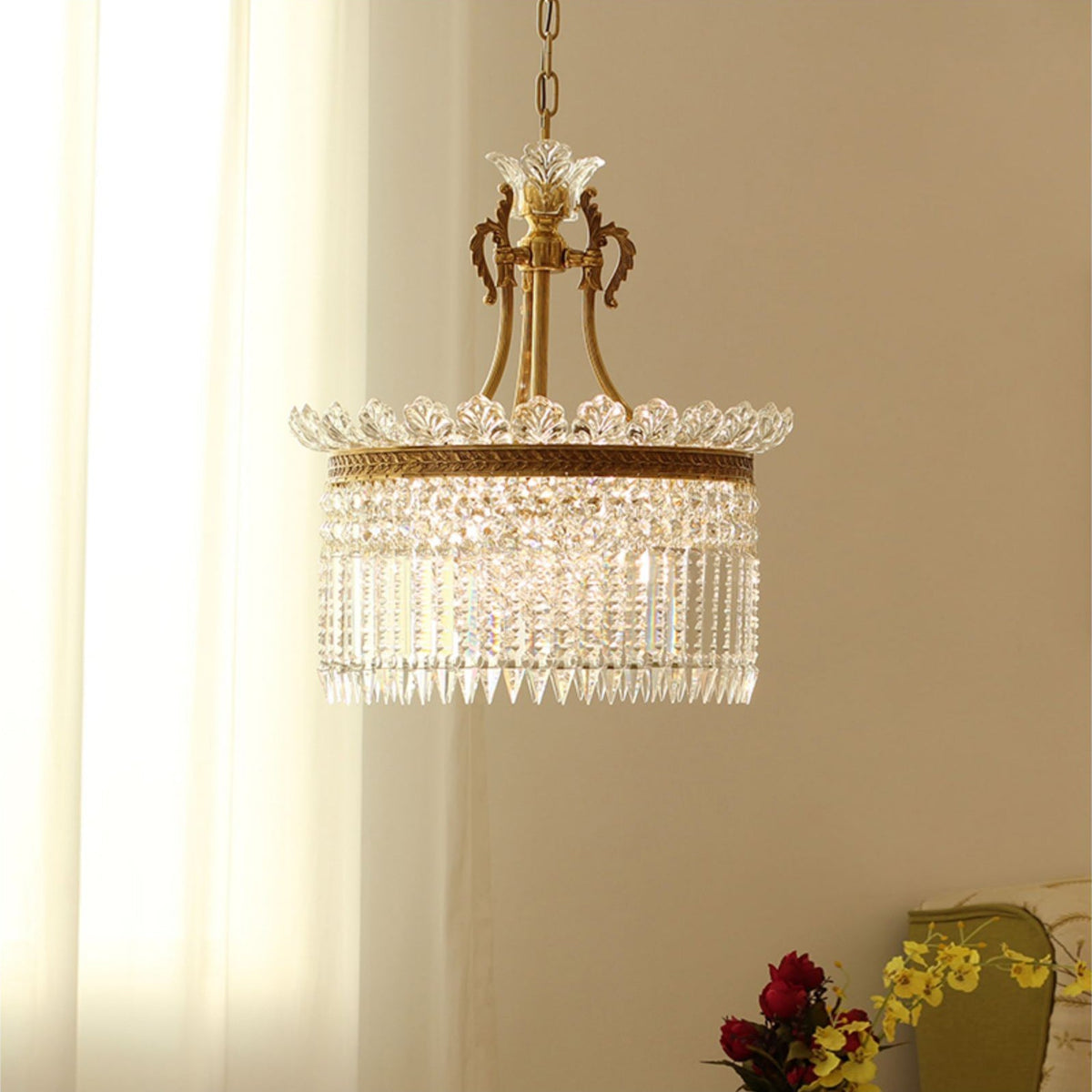 Crinoline Chandelier – Faceted Crystal & Brass Tiered Chandelier