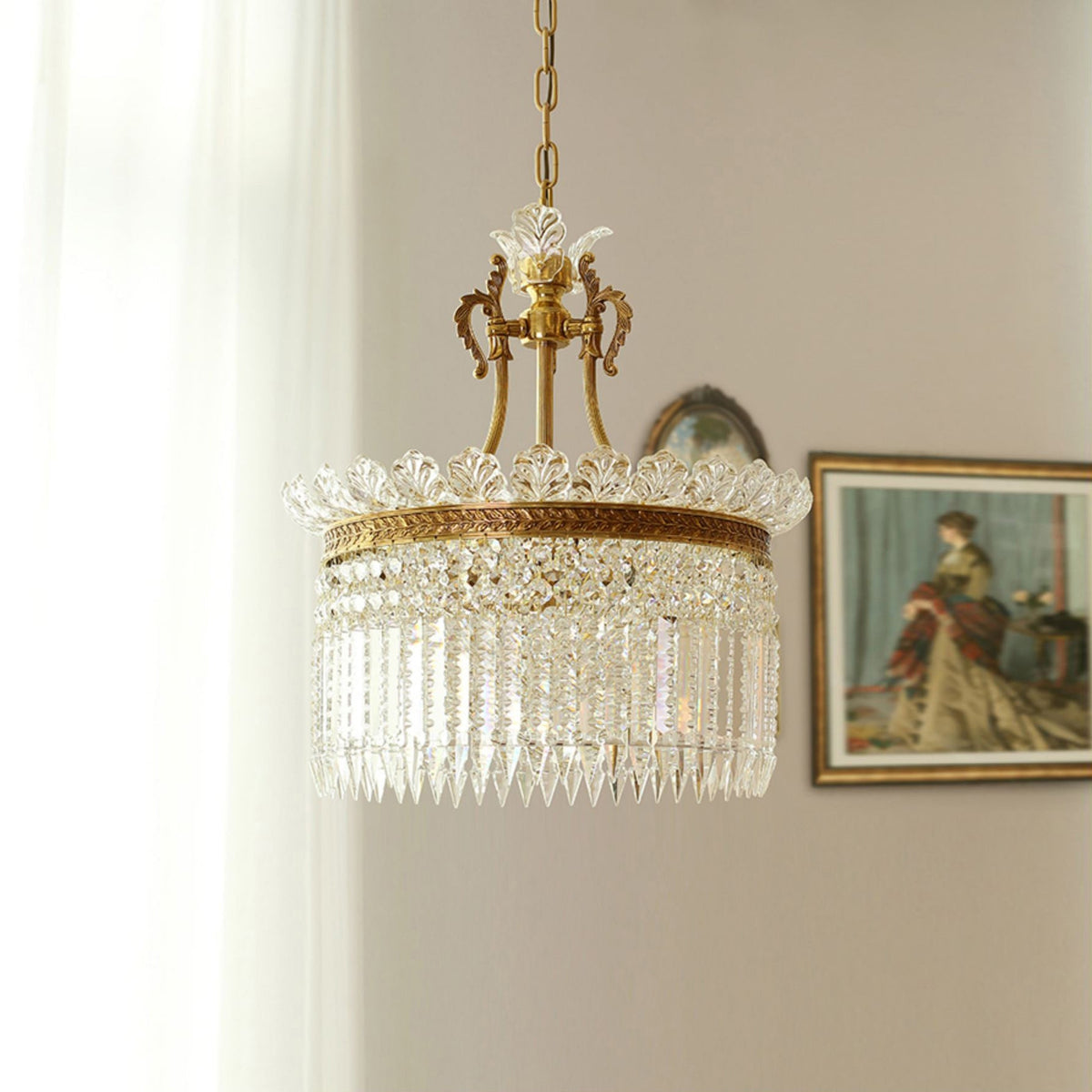 Crinoline Chandelier – Faceted Crystal & Brass Tiered Chandelier