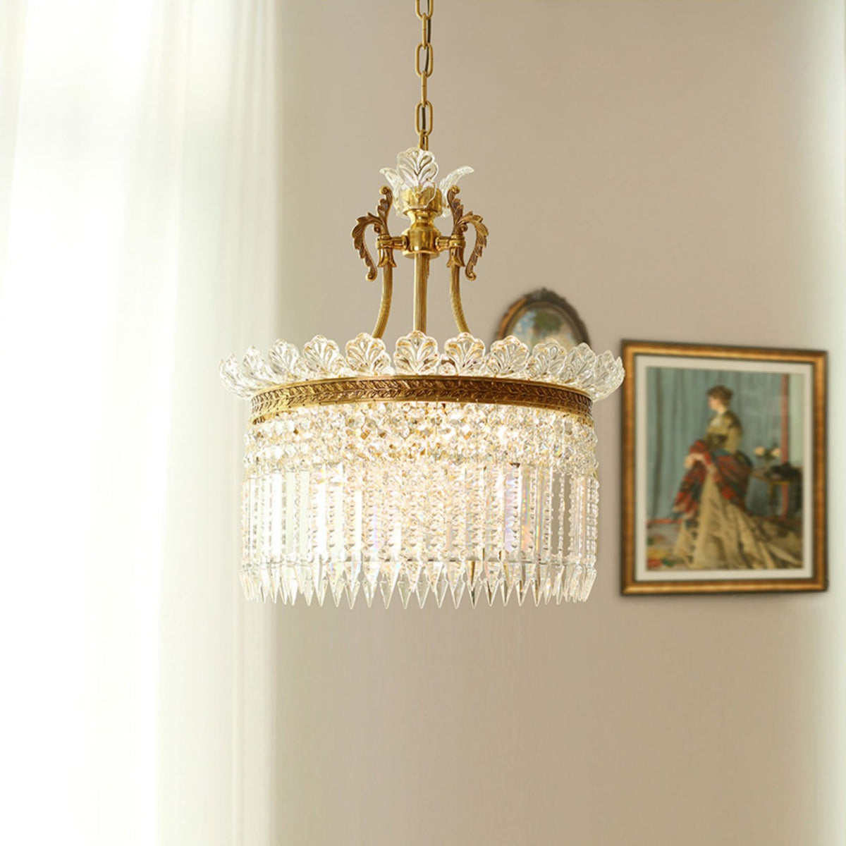 Crinoline Chandelier – Faceted Crystal & Brass Tiered Chandelier