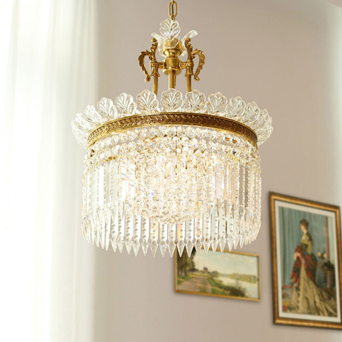 Crinoline Chandelier – Faceted Crystal & Brass Tiered Chandelier