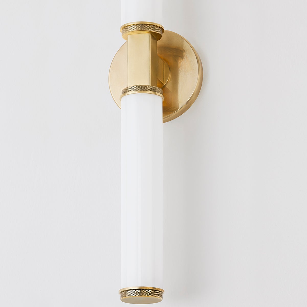 Cromwell Glass Wall Lamp – Architectural Brass & Opal Glossy Glass Sconce