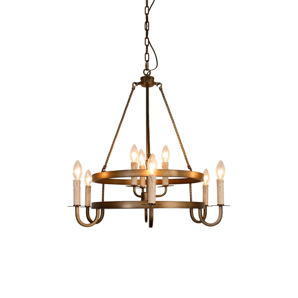 Crowley Wagon Wheel Chandelier – Brushed Bronze Two-Tier Brass Chandelier