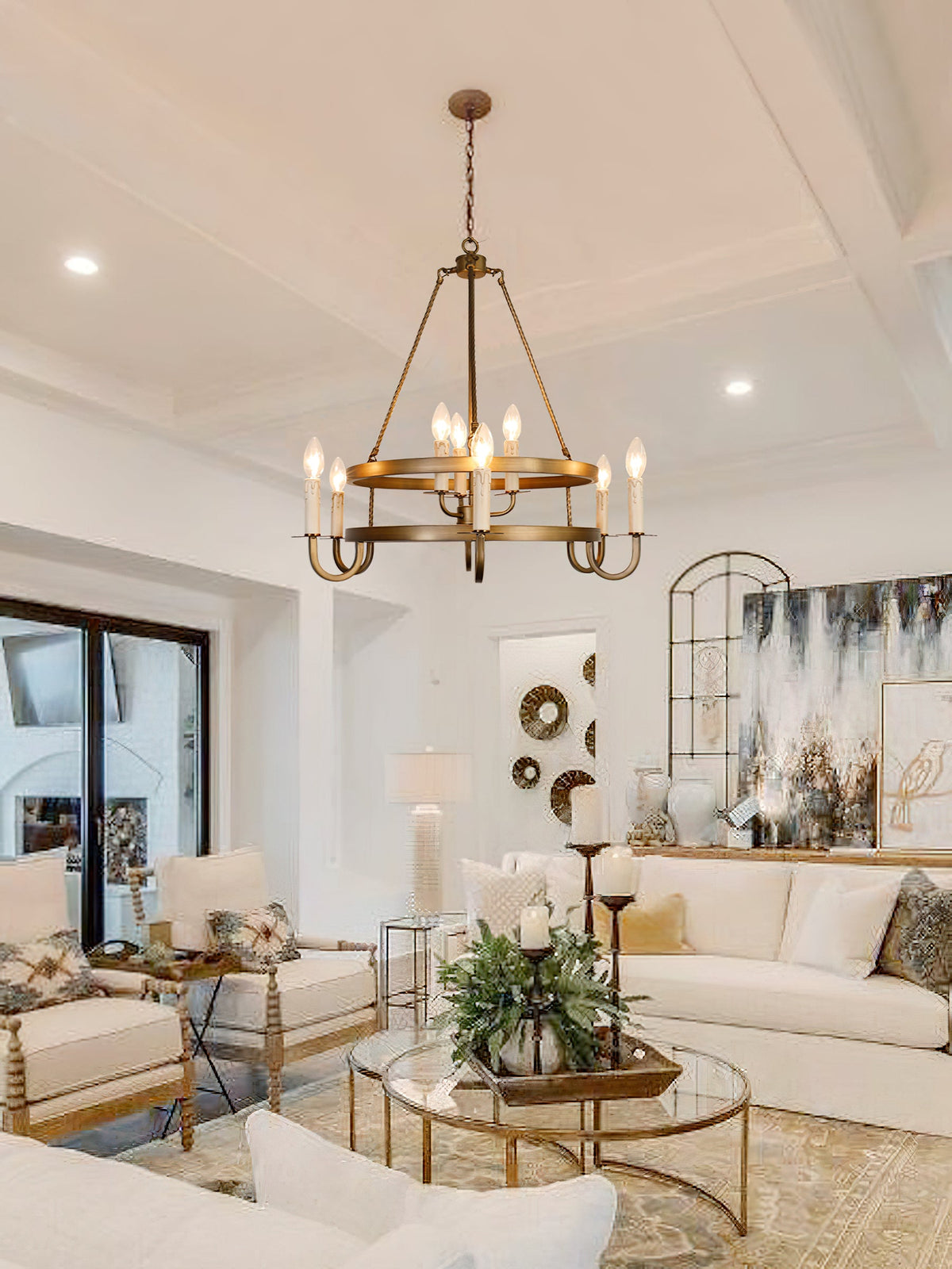 Crowley Wagon Wheel Chandelier – Brushed Bronze Two-Tier Brass Chandelier