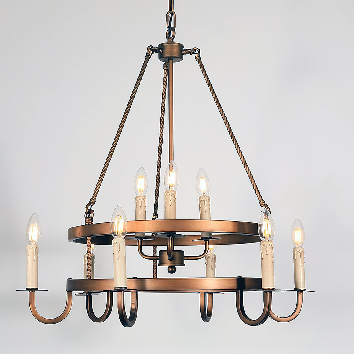 Crowley Wagon Wheel Chandelier – Brushed Bronze Two-Tier Brass Chandelier