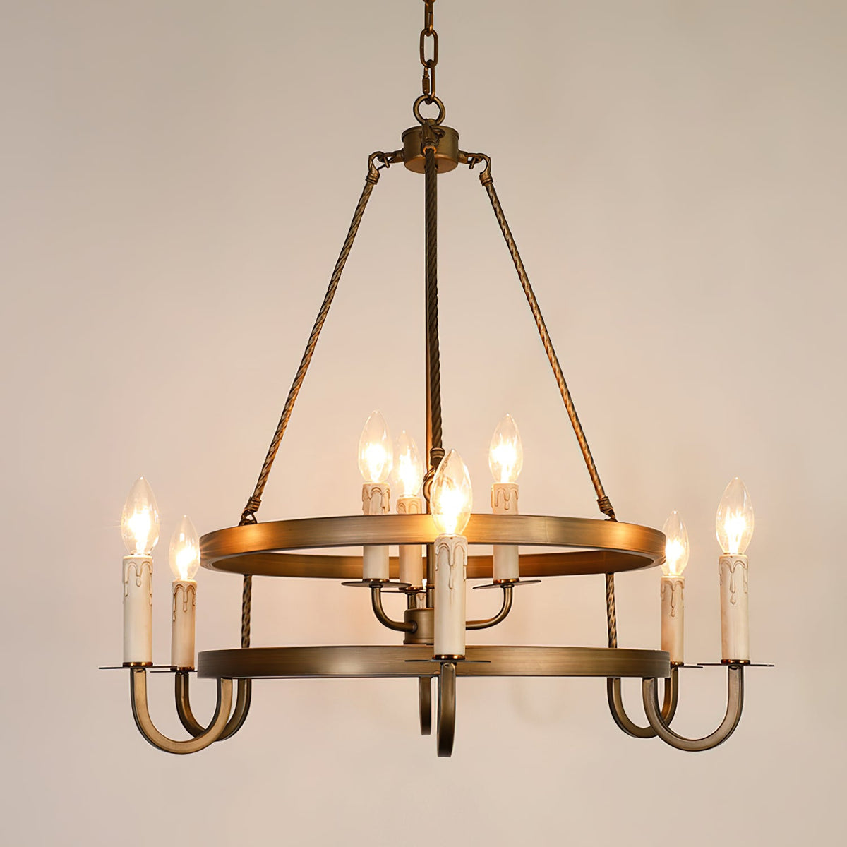 Crowley Wagon Wheel Chandelier – Brushed Bronze Two-Tier Brass Chandelier