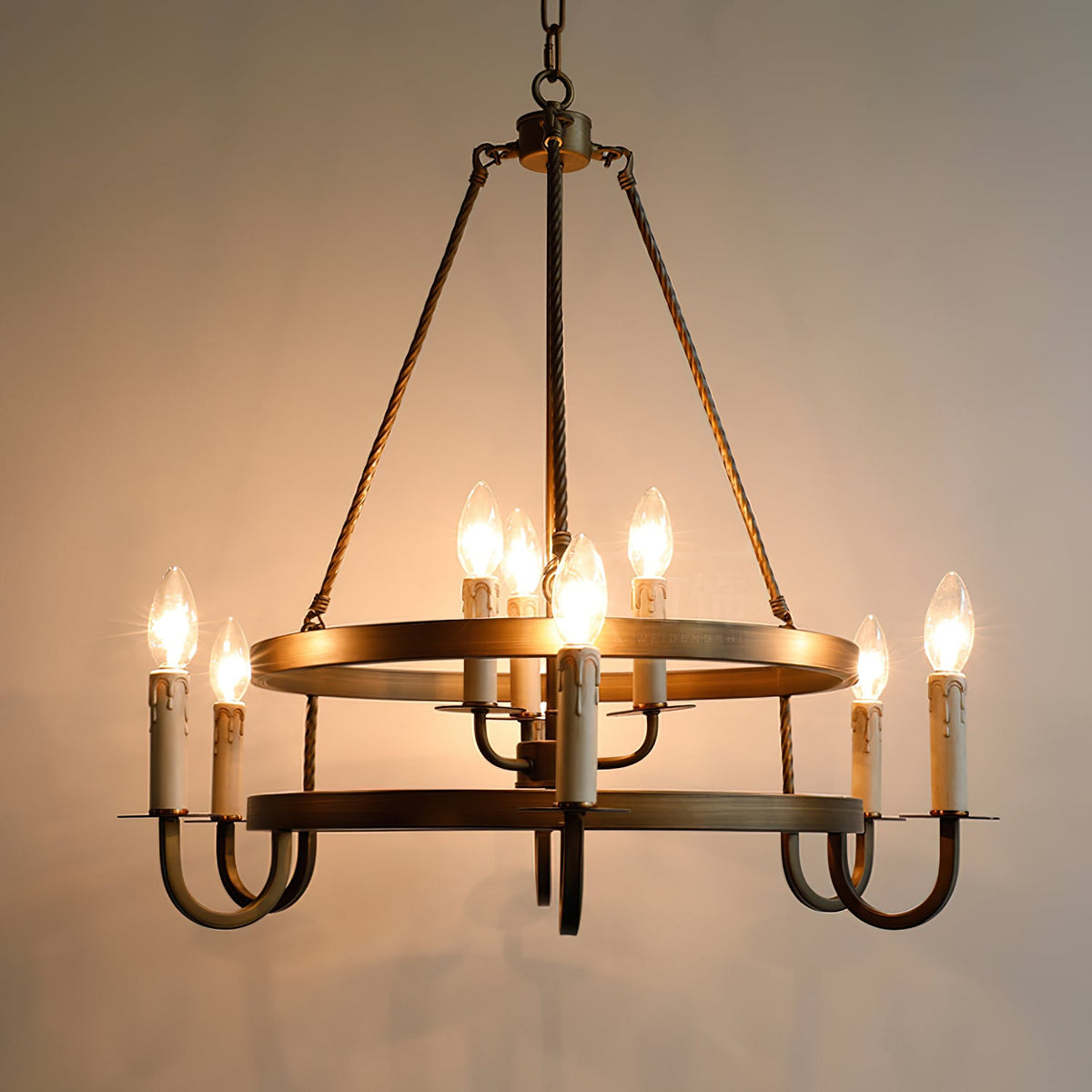 Crowley Wagon Wheel Chandelier – Brushed Bronze Two-Tier Brass Chandelier