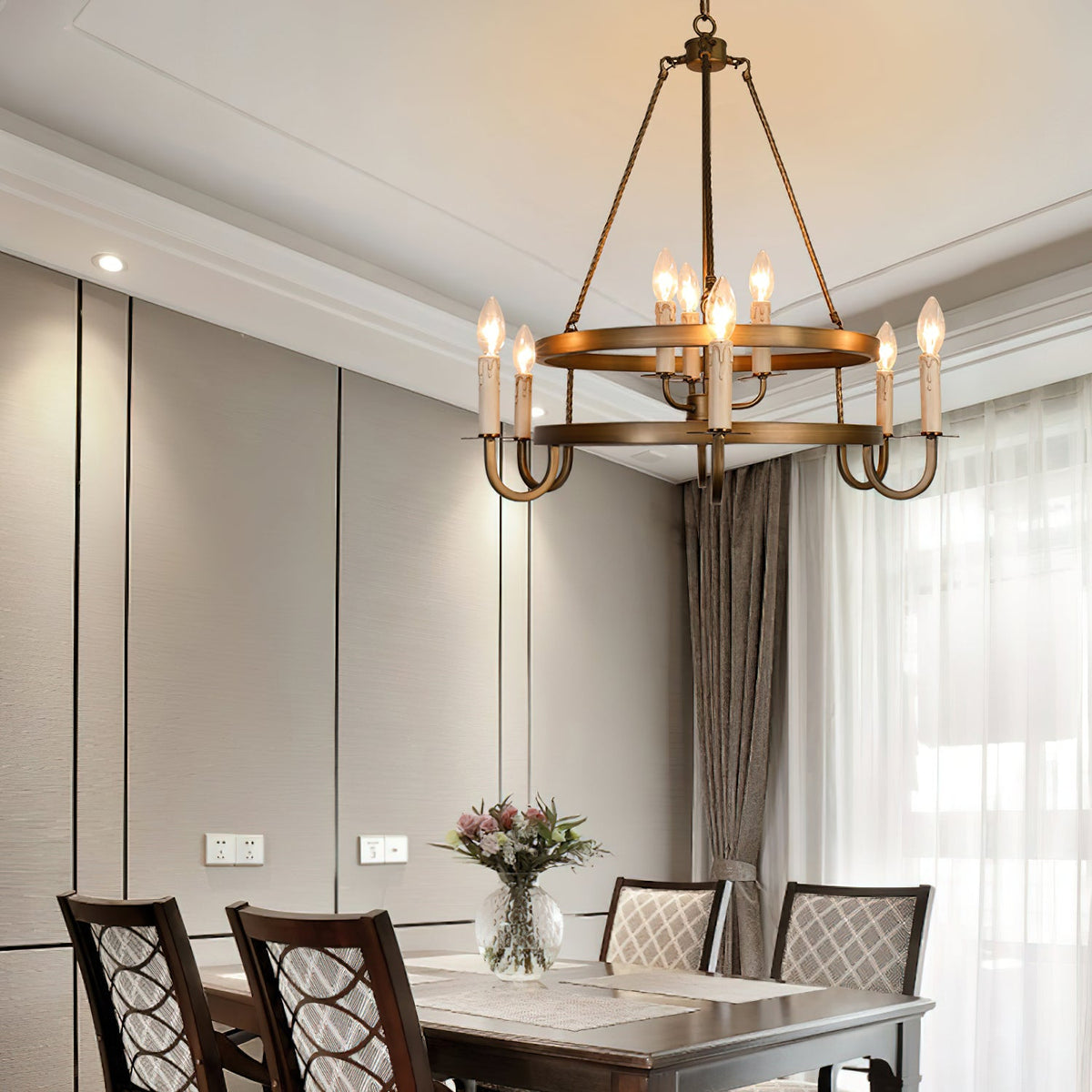 Crowley Wagon Wheel Chandelier – Brushed Bronze Two-Tier Brass Chandelier