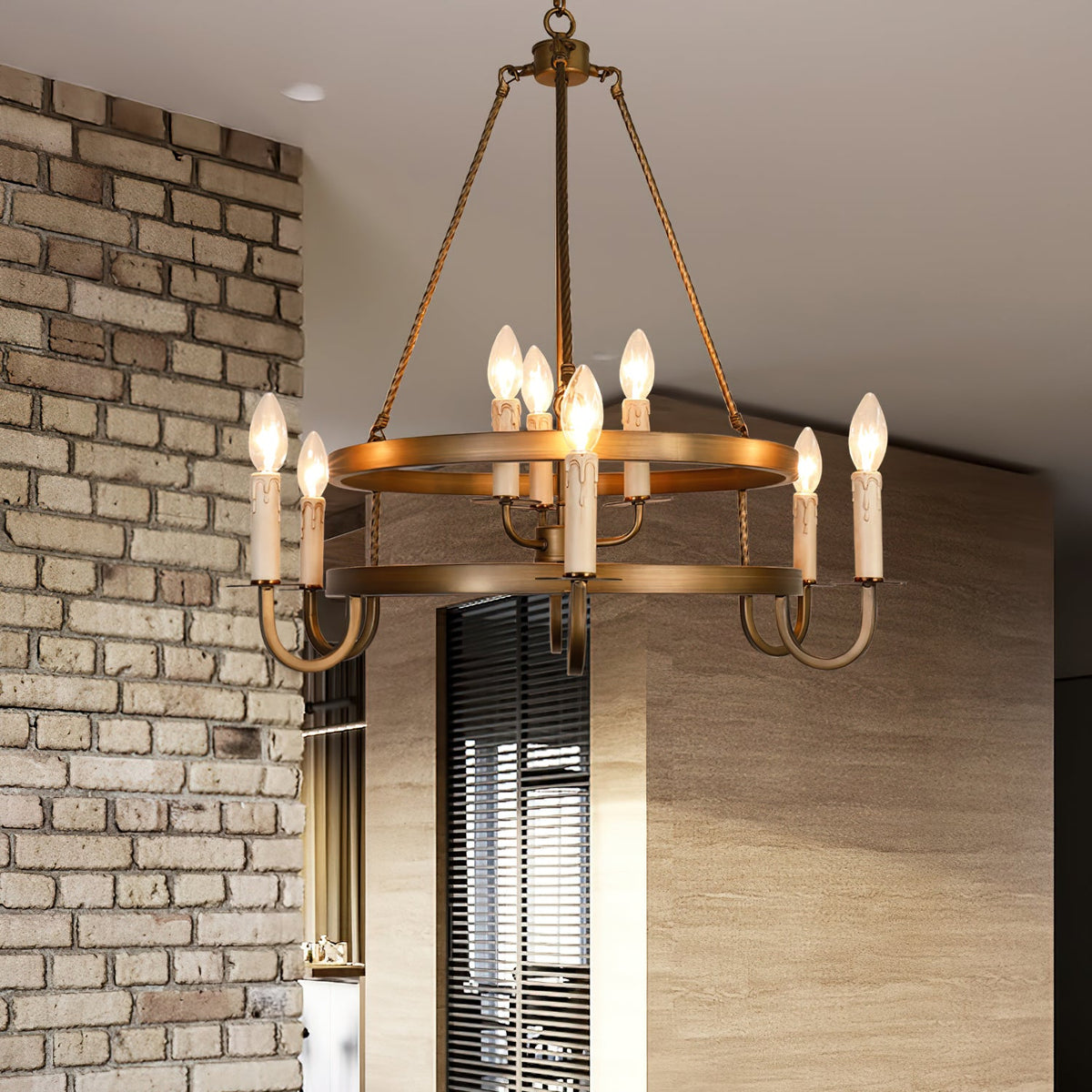 Crowley Wagon Wheel Chandelier – Brushed Bronze Two-Tier Brass Chandelier