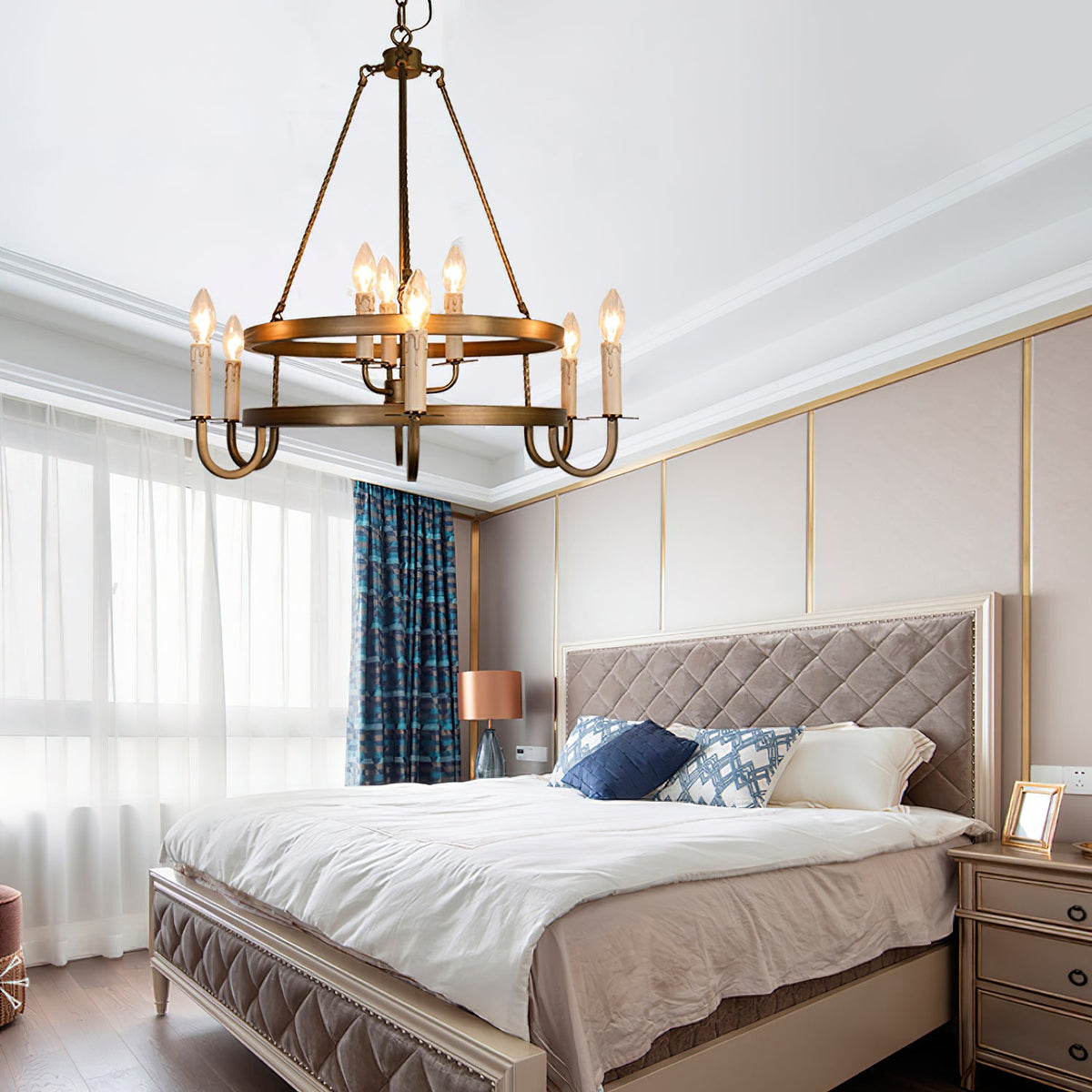 Crowley Wagon Wheel Chandelier – Brushed Bronze Two-Tier Brass Chandelier