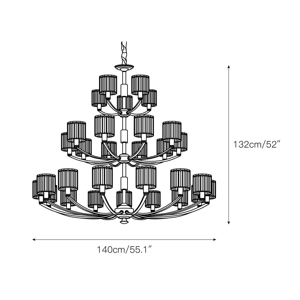 Crystal Column Brass Chandelier – Tiered Brass & Sculptural Crystal Column Chandelier