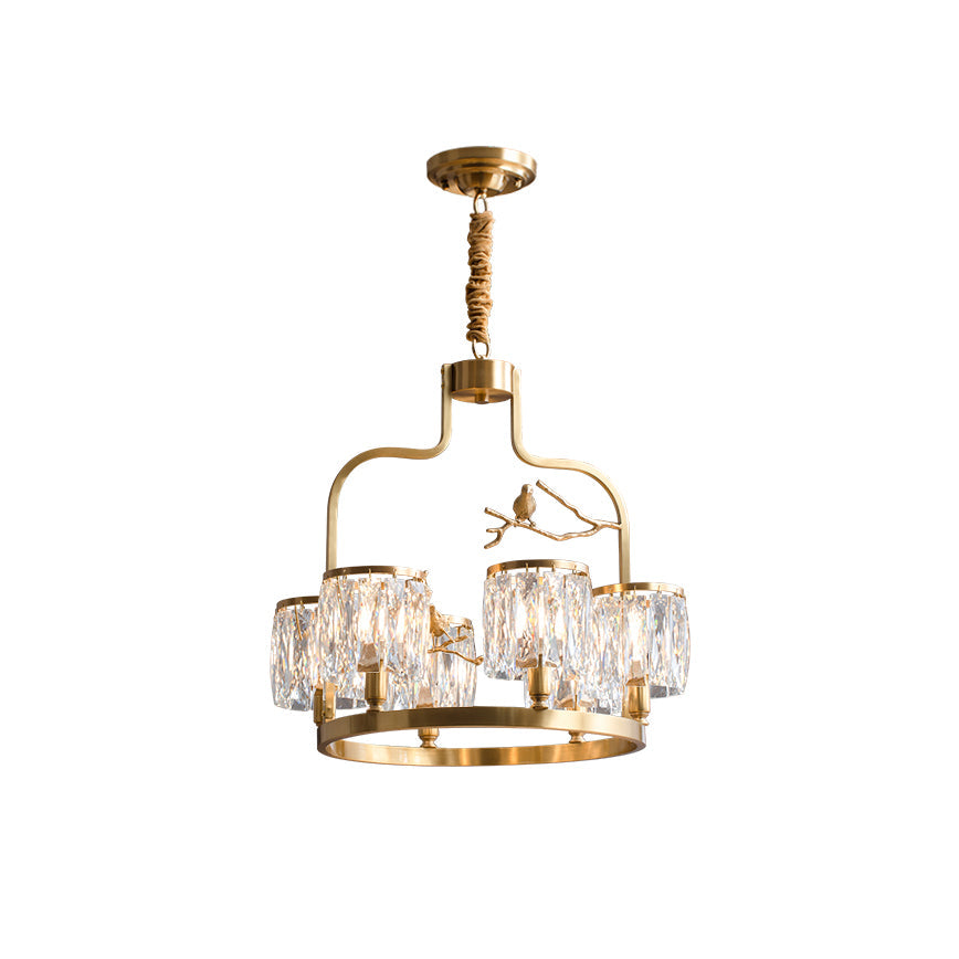 Crystal Bird Chandelier – Sculptural Brass & Carved Crystal Bird Pendant Light