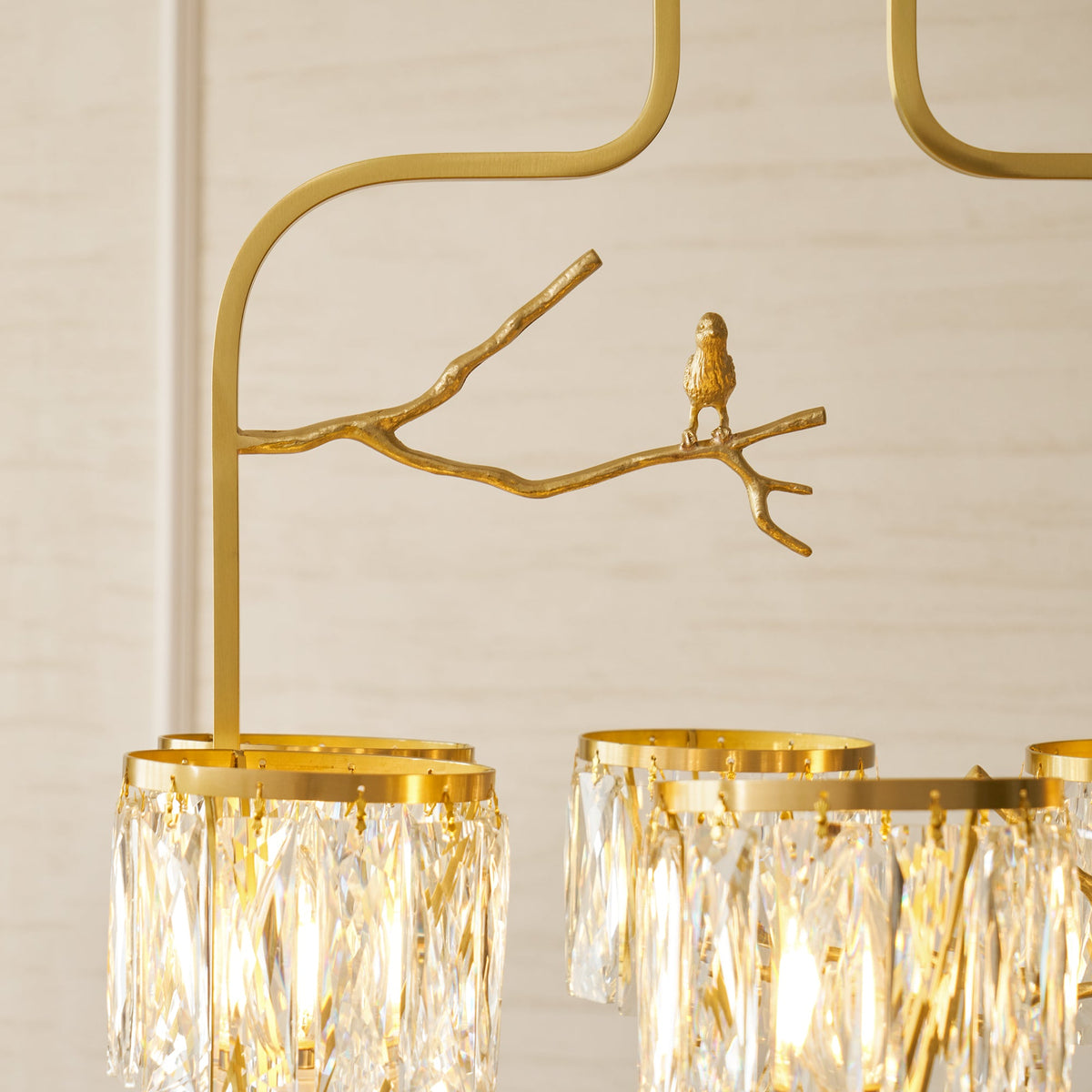 Crystal Bird Chandelier – Sculptural Brass & Carved Crystal Bird Pendant Light