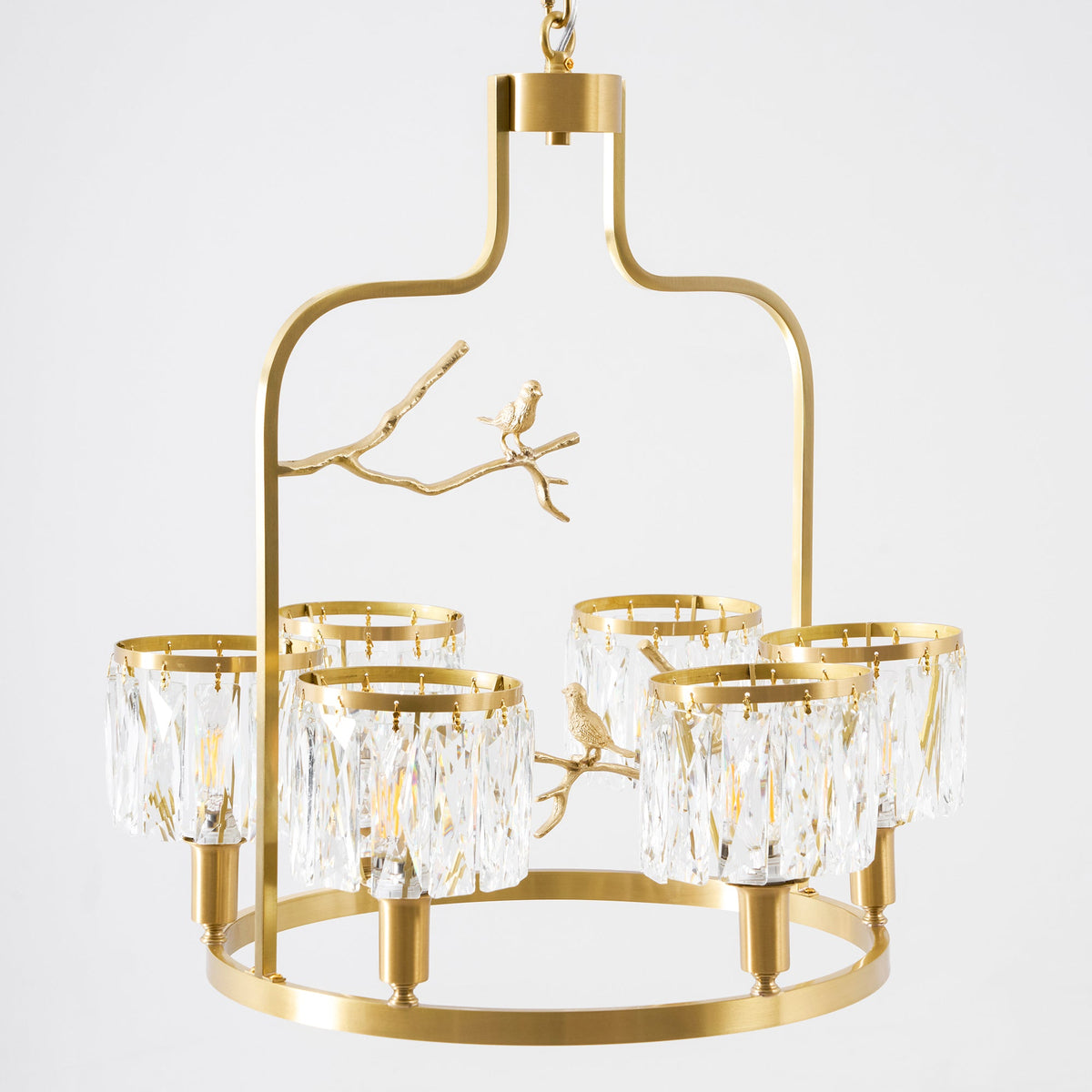Crystal Bird Chandelier – Sculptural Brass & Carved Crystal Bird Pendant Light