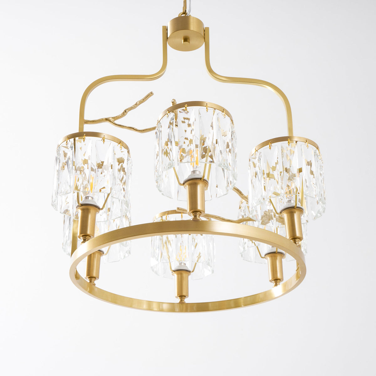 Crystal Bird Chandelier – Sculptural Brass & Carved Crystal Bird Pendant Light