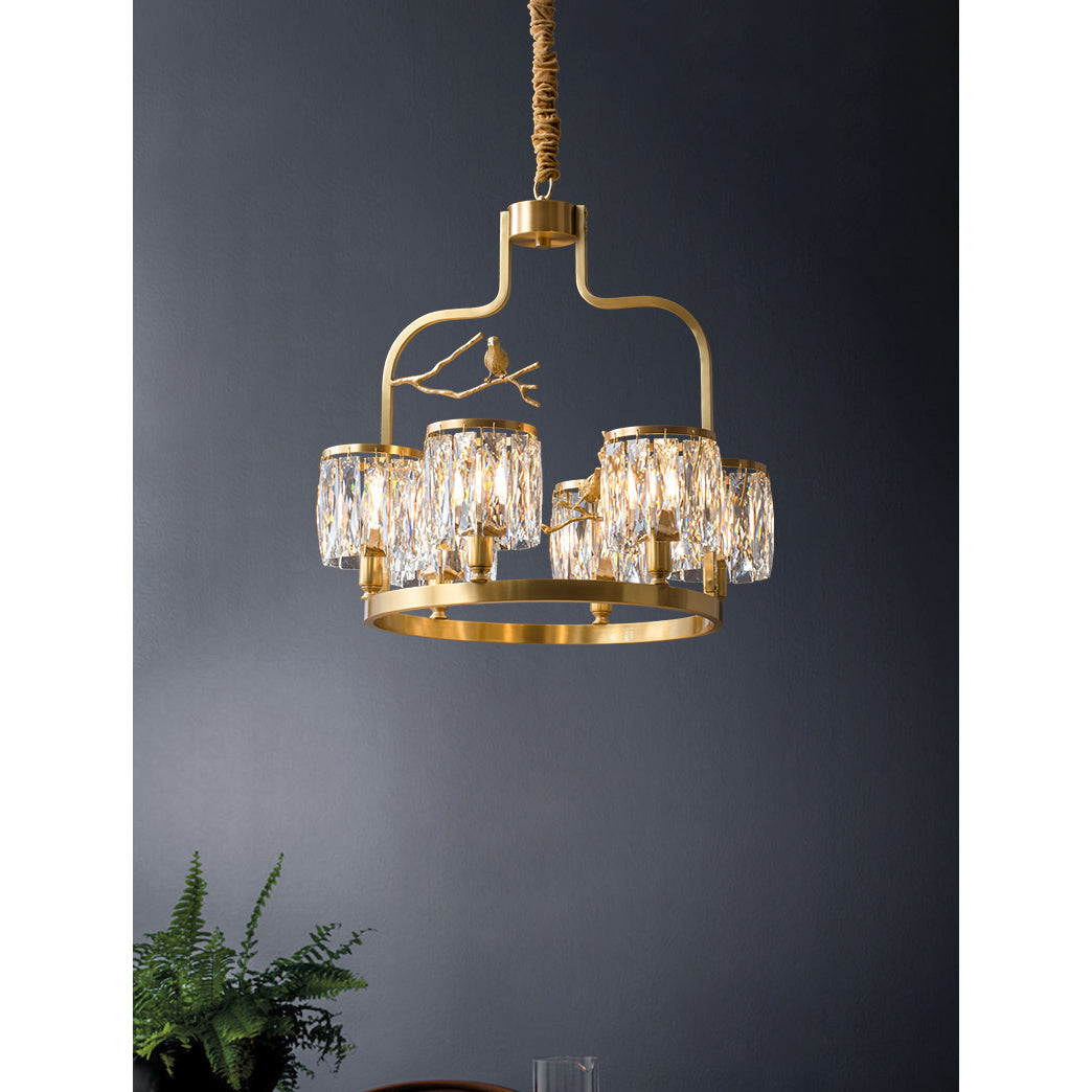 Crystal Bird Chandelier – Sculptural Brass & Carved Crystal Bird Pendant Light
