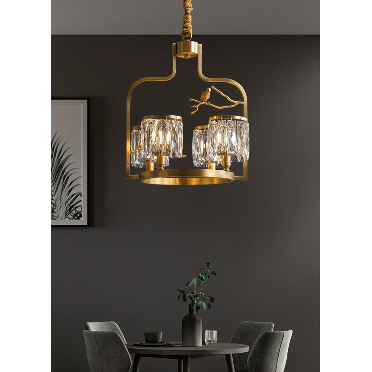 Crystal Bird Chandelier – Sculptural Brass & Carved Crystal Bird Pendant Light